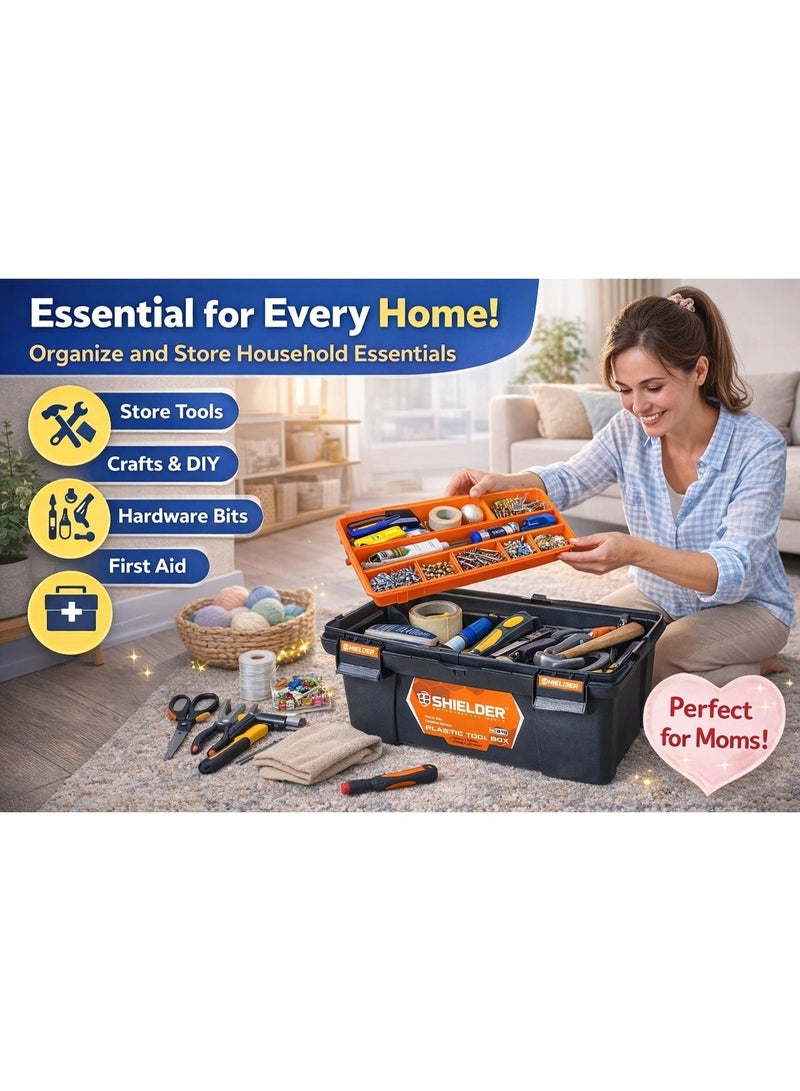 شیلدر صندوق أدوات بلاستيكي شيلدر SH-808 للخدمة الشاقة – منظم تخزين كبير بقفل معدني – صندوق عدة محمول للمنزل وورش العمل - Image 3