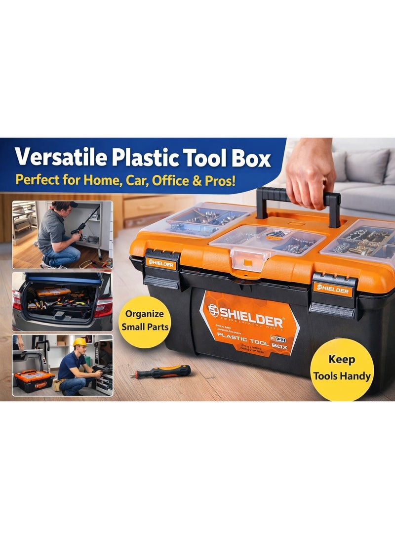 شیلدر صندوق أدوات بلاستيكي شيلدر SH-808 للخدمة الشاقة – منظم تخزين كبير بقفل معدني – صندوق عدة محمول للمنزل وورش العمل - Image 1
