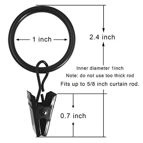 WeeksEight 44 Pack Black Curtain Rings with Clips, Curtain Hooks Hangers Clip Rings for Hanging Drapes Bows Hat, Drapery Rings 1 in I D, Fits up to 5/8 in Diameter Curtain Rod. - Image 2