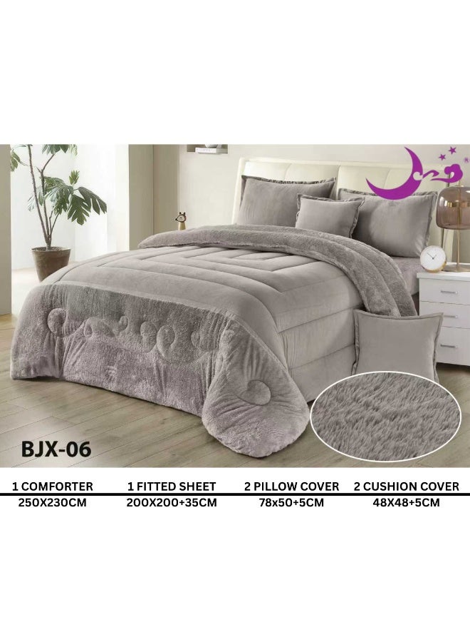 Moon Bedding set consisting of 6 pieces - 1 double winter bedspread, reversible (one side velvet, one side faux fur) + 1 fitted sheet + 2 pillowcases + 2 square cushion covers - Bedspread size 250X230 cm - Image 3
