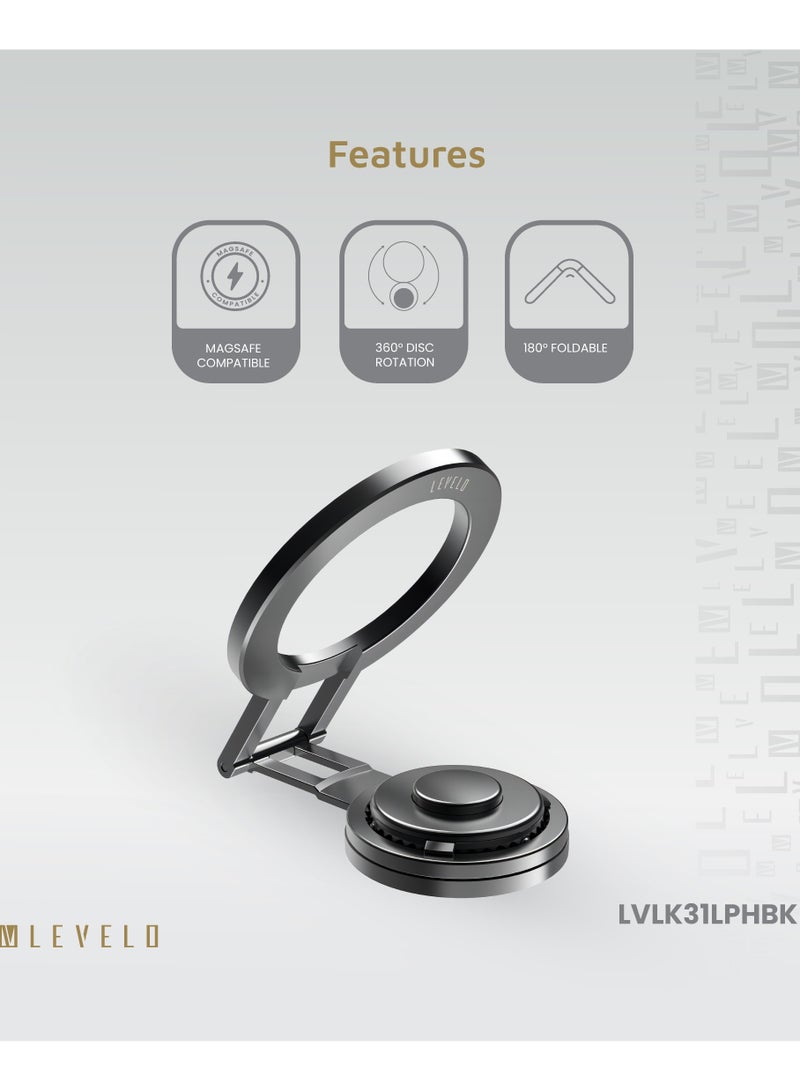 LEVELO Kaito 3 in 1 MagSafe Laptop Phone Holder / 360° Disc Rotation / Foldable Magnetic Phone Stand - Matt Black - Image 2