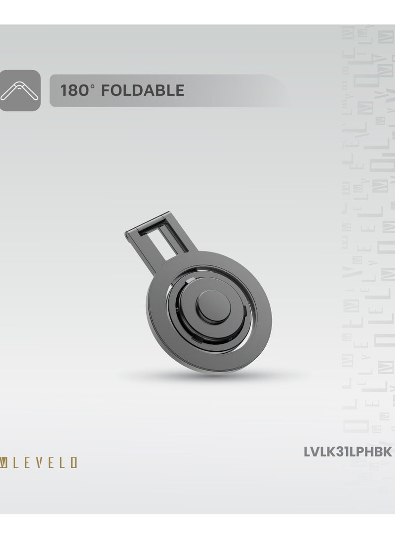 LEVELO Kaito 3 in 1 MagSafe Laptop Phone Holder / 360° Disc Rotation / Foldable Magnetic Phone Stand - Matt Black - Image 4
