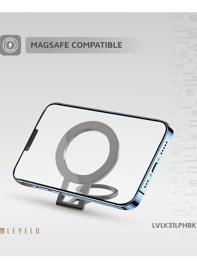 LEVELO Kaito 3 in 1 MagSafe Laptop Phone Holder / 360° Disc Rotation / Foldable Magnetic Phone Stand - Matt Black - Image 5
