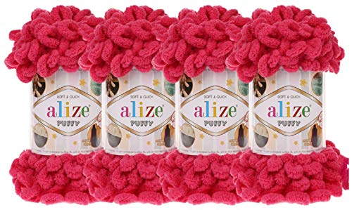 ALIZE 4 skn/Ball Alize Puffy Baby Big Loop Blanket Yarn 100% Micropolyester Soft Yarn 400gr 39.3 yds (149-Fuchsia) - Image 1
