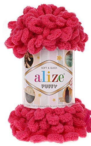 ALIZE 4 skn/Ball Alize Puffy Baby Big Loop Blanket Yarn 100% Micropolyester Soft Yarn 400gr 39.3 yds (149-Fuchsia) - Image 2