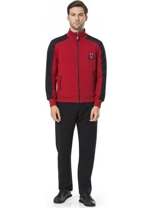 pierre cardin 7045 Long Sleeve Men's Tracksuit Set - Claret Red