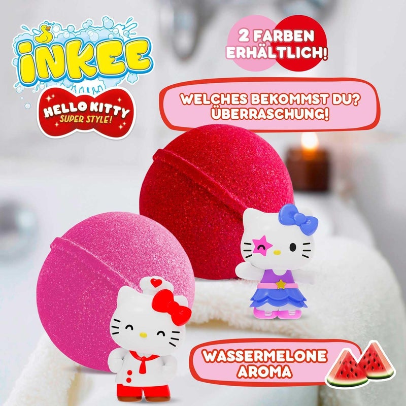 إنكي حزمة INKEE Hello Kitty المكونة من 3 قنابل استحمام للأطفال مع مفاجأة - 3 من أصل 6 تماثيل Hello Kitty للجمع - 3 × قنابل استحمام 80 غرام برائحة البطيخ وزيت الجوجوبا، وردية أو حمراء - Image 2