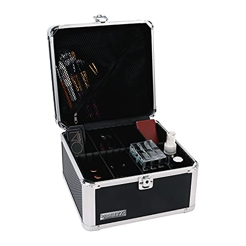 Vaultz Portable Safe Box - 10 x 10 x 6.5 Inch Large Storage Box with Lock, Mesh Pocket & Adjustable Compartments for Cash, Documents and Valuables - Black - Image 3