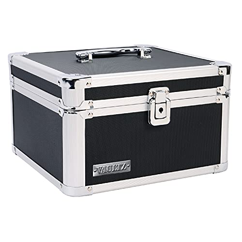 Vaultz Portable Safe Box - 10 x 10 x 6.5 Inch Large Storage Box with Lock, Mesh Pocket & Adjustable Compartments for Cash, Documents and Valuables - Black - Image 1