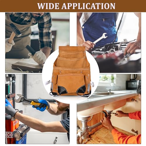 PAHAL Leather Heavy Duty Tool Belt with Suspenders | Multi-Pocket Utility Tool Pouch Apron for Carpenter, Electrician, Technician & Plumber | Professional Work Belt for Men (L14 x W10 Inch) - Image 5
