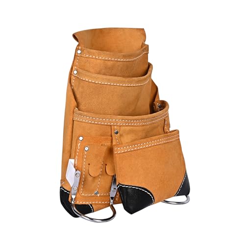 PAHAL Leather Heavy Duty Tool Belt with Suspenders | Multi-Pocket Utility Tool Pouch Apron for Carpenter, Electrician, Technician & Plumber | Professional Work Belt for Men (L14 x W10 Inch) - Image 1