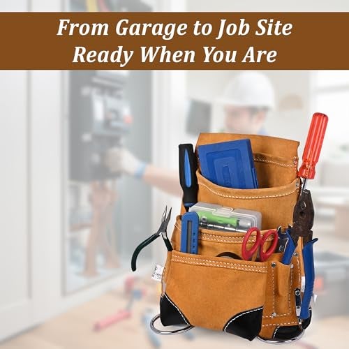 PAHAL Leather Heavy Duty Tool Belt with Suspenders | Multi-Pocket Utility Tool Pouch Apron for Carpenter, Electrician, Technician & Plumber | Professional Work Belt for Men (L14 x W10 Inch) - Image 4
