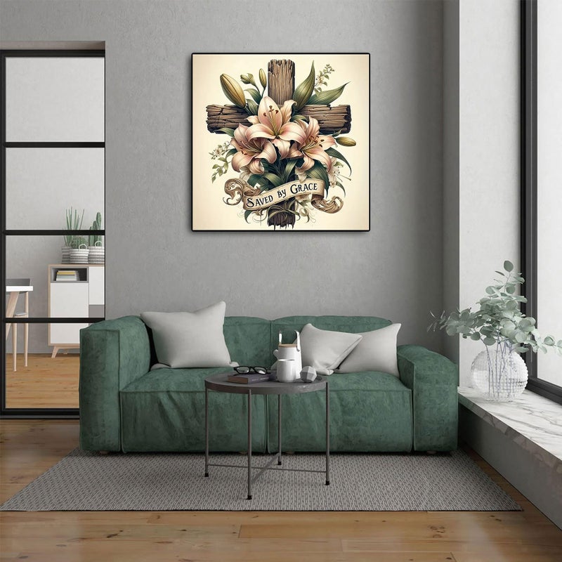 CHWGLFGG 5D Cross Diamond Art Kits for Adults Beginners,DIY Full Round Drill Diamond Painting Kits Religious Cross With Lily Flowers, Paint by Diamonds Dot Gem Art Crystal Easy,Home Wall Decor 13.7X13.7Inch - Image 2