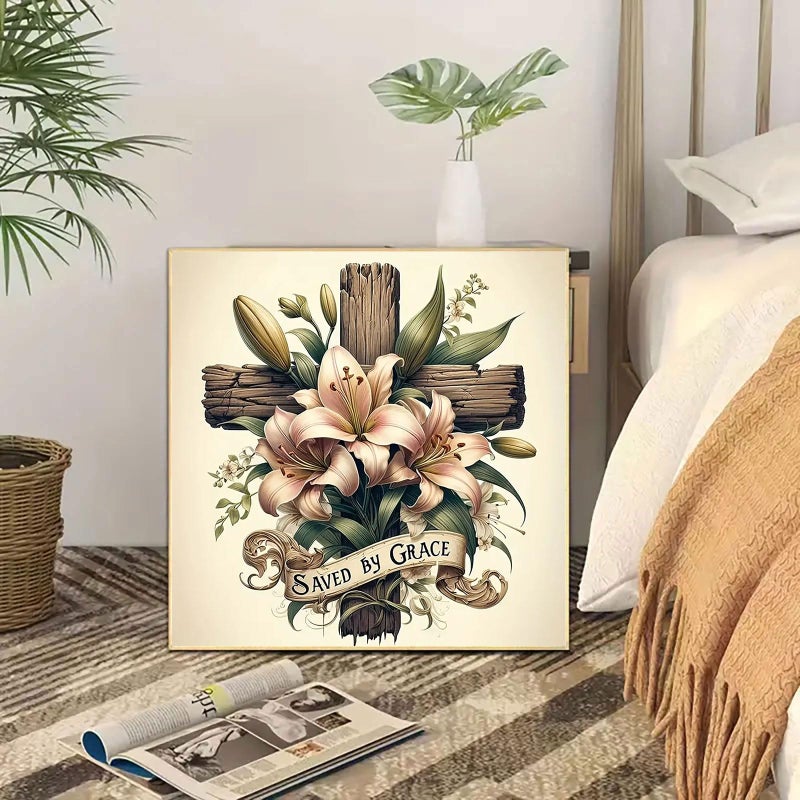 CHWGLFGG 5D Cross Diamond Art Kits for Adults Beginners,DIY Full Round Drill Diamond Painting Kits Religious Cross With Lily Flowers, Paint by Diamonds Dot Gem Art Crystal Easy,Home Wall Decor 13.7X13.7Inch - Image 4