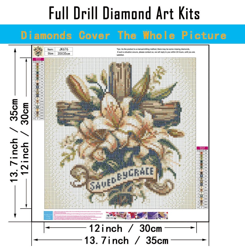 CHWGLFGG 5D Cross Diamond Art Kits for Adults Beginners,DIY Full Round Drill Diamond Painting Kits Religious Cross With Lily Flowers, Paint by Diamonds Dot Gem Art Crystal Easy,Home Wall Decor 13.7X13.7Inch - Image 3