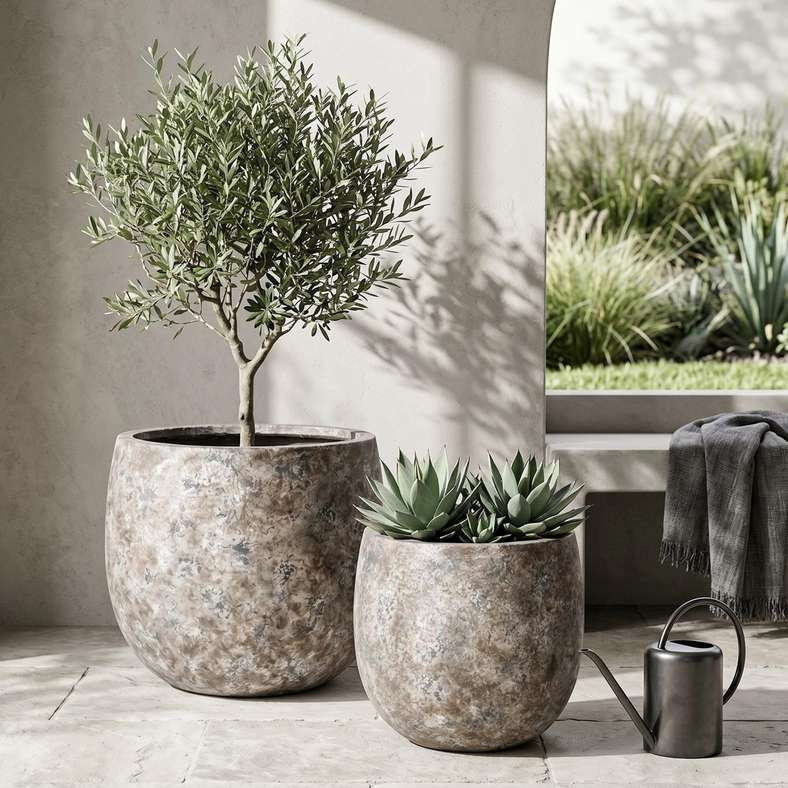 Pan Home Beverly Cement Patina U shaped Planter 41x37cm - Brown - 221AIC9905081 - Image 3