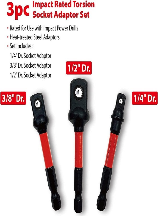 بيج ريد مجموعة محولات مقبس تورين BIG RED BHT-03ITSA01R-3 Torin، سداسية الساق 1/4 بوصة، 1/4، 3/8 بوصة، 1/2 بوصة، مقاومة للصدمات - Image 3