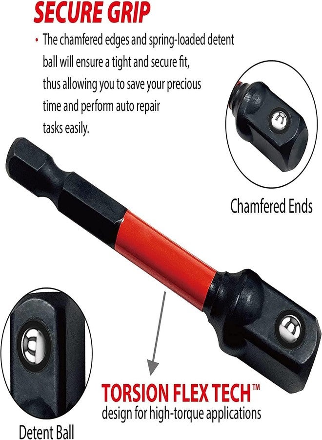 بيج ريد مجموعة محولات مقبس تورين BIG RED BHT-03ITSA01R-3 Torin، سداسية الساق 1/4 بوصة، 1/4، 3/8 بوصة، 1/2 بوصة، مقاومة للصدمات - Image 4