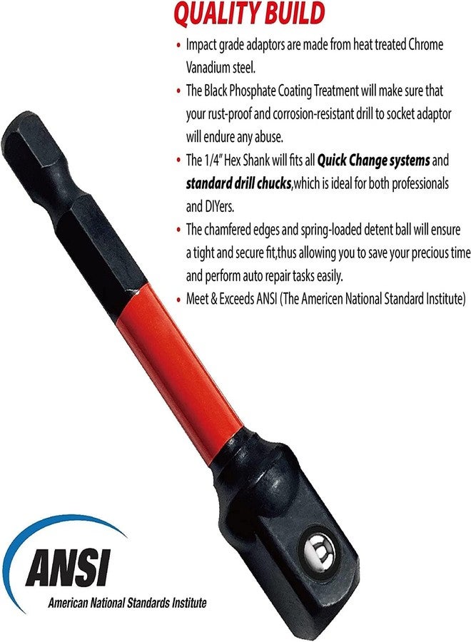 بيج ريد مجموعة محولات مقبس تورين BIG RED BHT-03ITSA01R-3 Torin، سداسية الساق 1/4 بوصة، 1/4، 3/8 بوصة، 1/2 بوصة، مقاومة للصدمات - Image 5