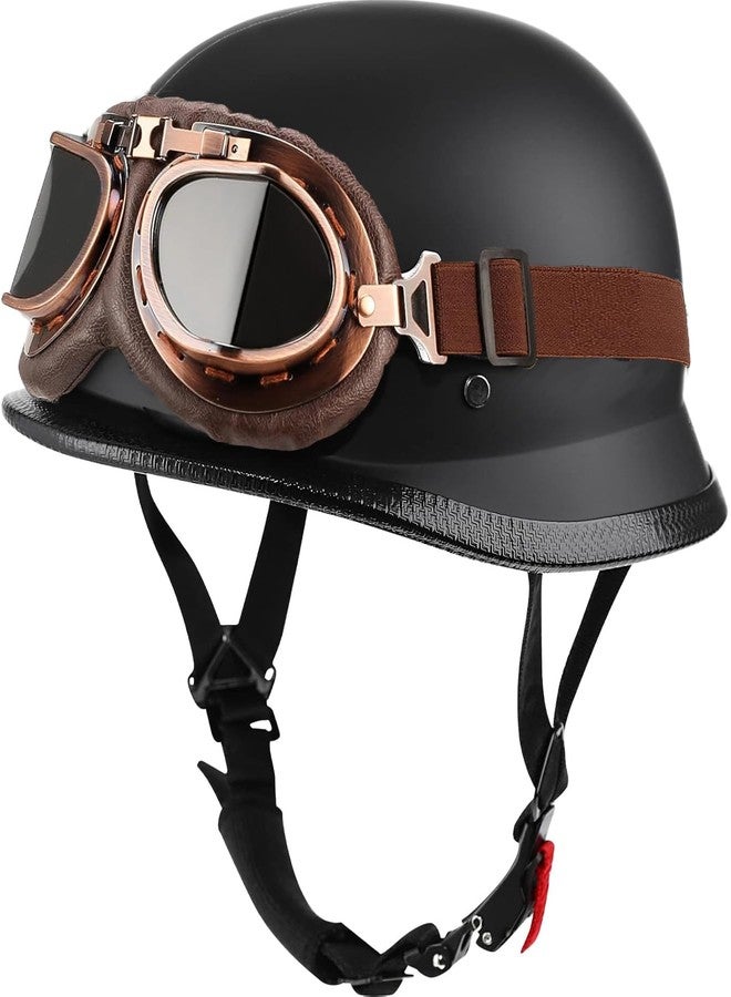 BwondMand Bike Half Helmet & Goggles, German Style DOT Approved Adult Men Women Retro Open Face Motorcycle-Helmets, Bicycle/Skateboard Helmet for Adults - Image 1