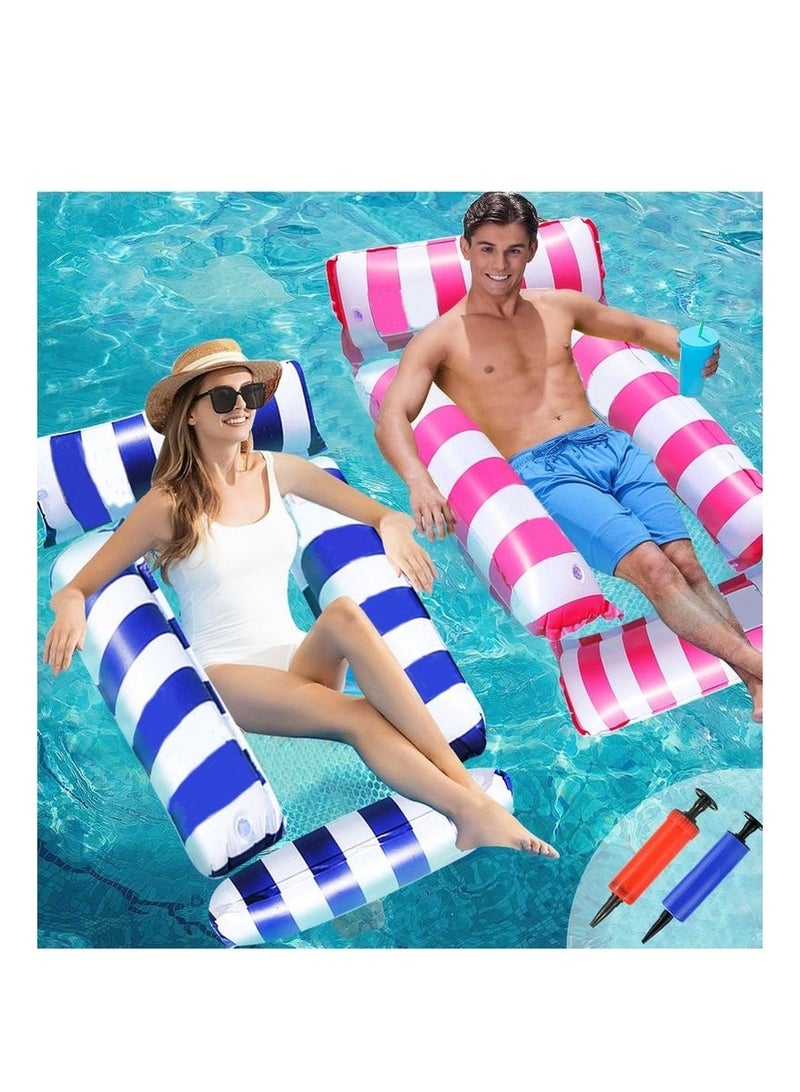 Bukela 2 Packs Swimming Pool Floats, 4-in-1 Inflatable Pool Float & Water Hammock with Air Pumps, Multi-Purpose Pool Floats for Adults(Blue,Pink)utdoor Swimming Inflatable Pool Lounger and Raft - Image 1