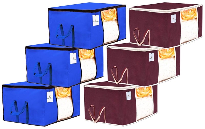 Kuber Industries 6 Piece Non Woven Underbed Storage Bag Storage Organiser Blanket Cover with Transparent Window Extra Large Maroon Royal Blue CTKTC134539 - Image 1