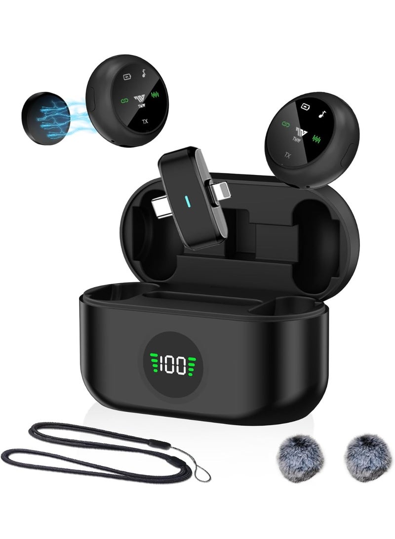 Wireless Lavalier Microphone for iPhone/Android, TNW A37 Mini Mic with Noise Cancellation, 40H, 50M Range, 2 in 1 Clip Magnetic Lapel Mic for Video Recording, Tiktok, Podcast, Streaming, Vlogging-Black - Image 1