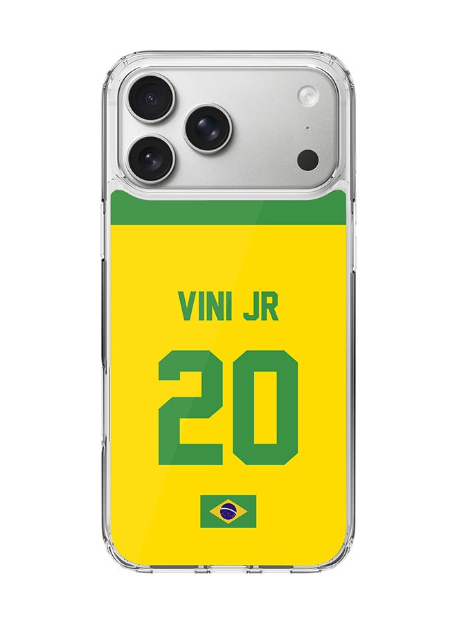 Classic Clear MagSafe Case for iPhone 17 Pro Max , Hybrid Soft Case Flexible Edges Anti Drop TPU PC Gel Thin Transparent Cover [ Designed for iPhone 17 Pro Max ] - Football Team - Brazil, Player Name - Vini Jr