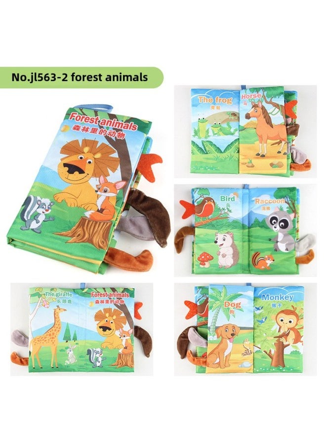 Generic - Baby's Sea, Land And Air Tail Cloth Book Chinese And English Ocean Forest Flying Animal Palm Book Early Education Toys-Color:JL563-2 Forest Animals 37.4g In Chinese And English - Image 1