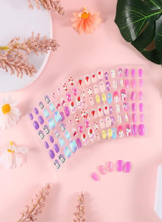 FICTIOUS Fake Nails for Kids Artificial Kids Press on Nails Full Cover Short Acrylic Stick On Nails False Nail Tips Kit for Children Nail Art Decoration, 48Pcs, Random color & Design - As per Stock Availibility - Image 3
