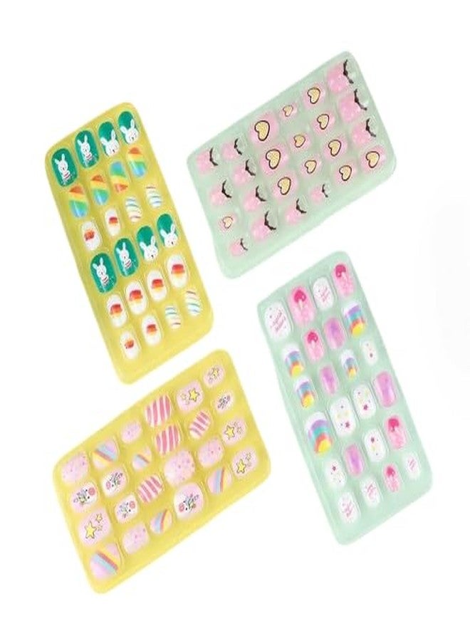 FICTIOUS Fake Nails for Kids Artificial Kids Press on Nails Full Cover Short Acrylic Stick On Nails False Nail Tips Kit for Children Nail Art Decoration, 48Pcs, Random color & Design - As per Stock Availibility - Image 1