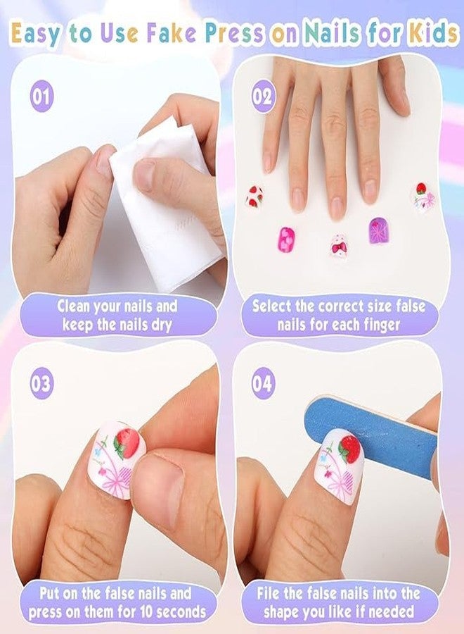 FICTIOUS Fake Nails for Kids Artificial Kids Press on Nails Full Cover Short Acrylic Stick On Nails False Nail Tips Kit for Children Nail Art Decoration, 48Pcs, Random color & Design - As per Stock Availibility - Image 2