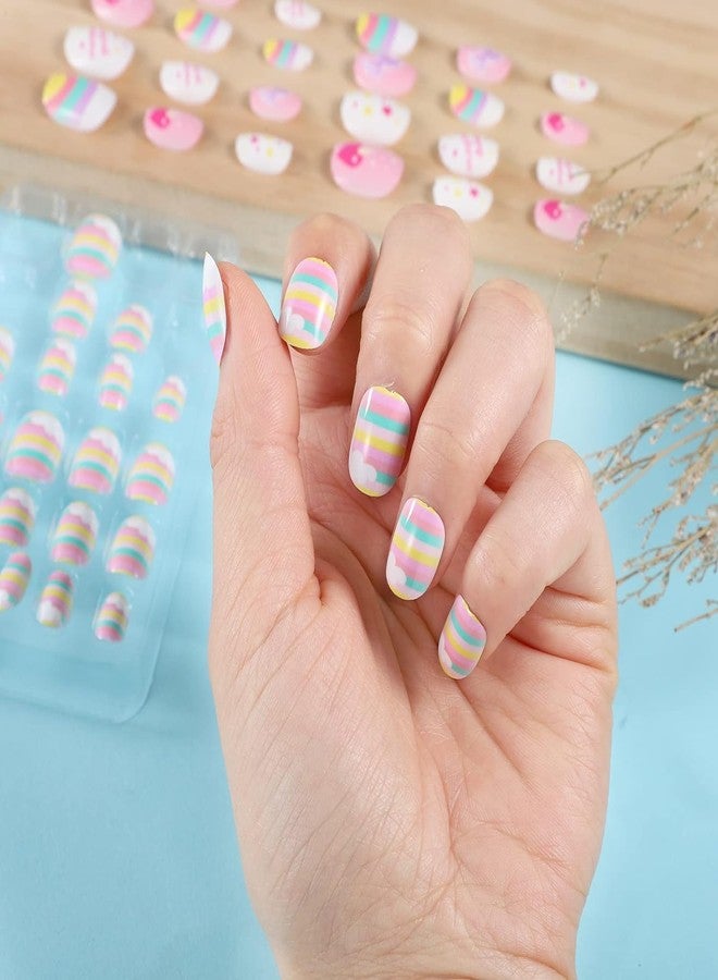 FICTIOUS Fake Nails for Kids Artificial Kids Press on Nails Full Cover Short Acrylic Stick On Nails False Nail Tips Kit for Children Nail Art Decoration, 48Pcs, Random color & Design - As per Stock Availibility - Image 5