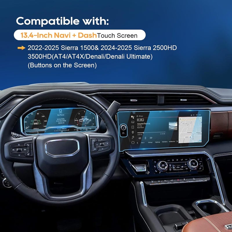 LFOTPP For 2025 2026 GMC Sierra Screen Protector-(3PCS)2022-2026 Sierra 1500u0026 2024-2026 Sierra 2500HD 3500HD (AT4/AT4X/Denali/Denali Ultimate) (Buttons on the Screen) Navi+Dash Touchscreen 【HD Glass】 - Image 2