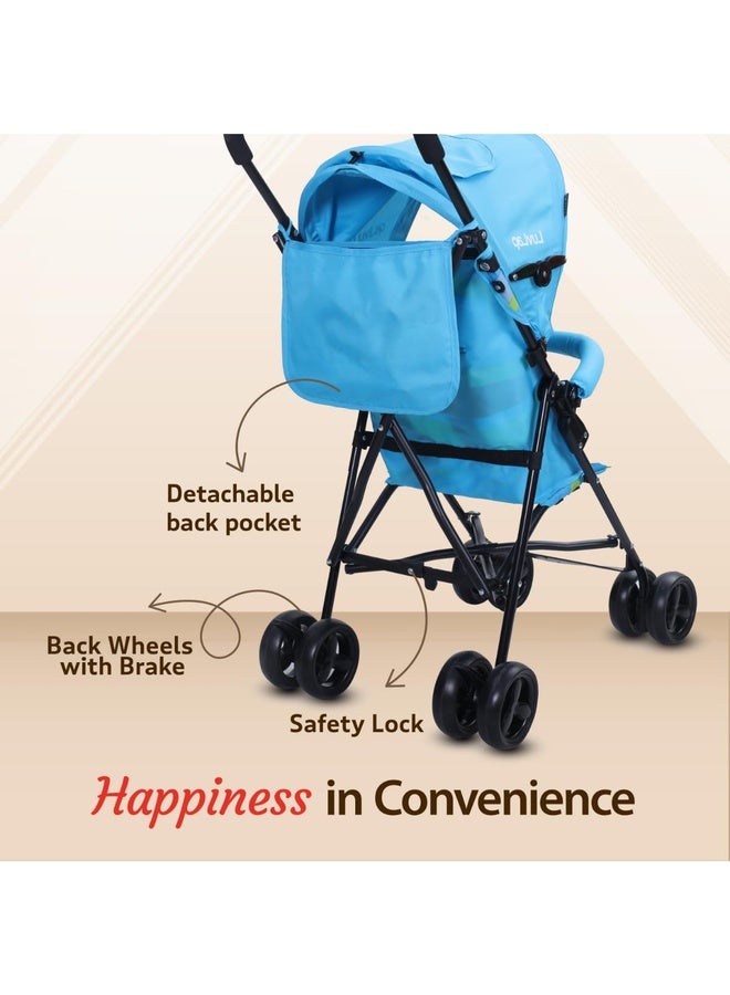 Luvlap Tutti Fruti Baby Stroller/Buggy, Lightweight, Compact & Travel Friendly Baby Pram for 6-36 Months, 5 Point Safety Harness, Adjustable seat Recline, Extendable Canopy, Upto 15Kg (Light Blue) - Image 5