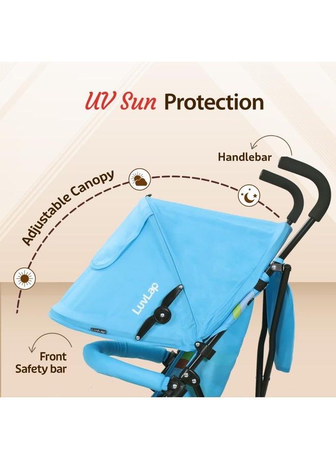 Luvlap Tutti Fruti Baby Stroller/Buggy, Lightweight, Compact & Travel Friendly Baby Pram for 6-36 Months, 5 Point Safety Harness, Adjustable seat Recline, Extendable Canopy, Upto 15Kg (Light Blue) - Image 3