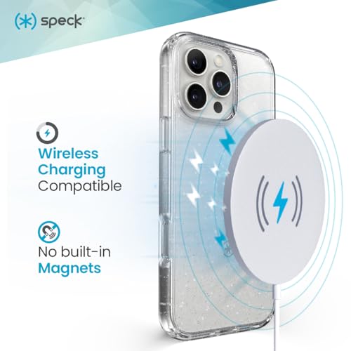 Speck Clear iPhone 16 Pro Case - Slim Phone Case - GemShell - Clear/Platinum Glitter - Image 5