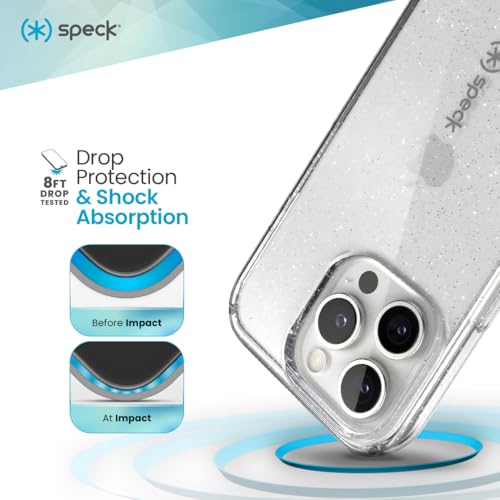 Speck Clear iPhone 16 Pro Case - Slim Phone Case - GemShell - Clear/Platinum Glitter - Image 2