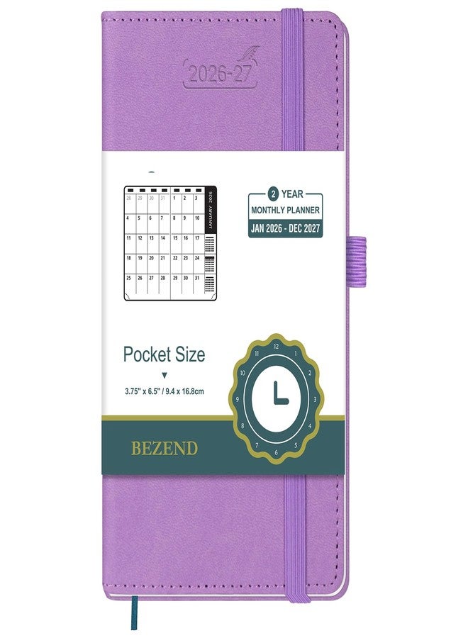 BEZEND 2 Year Month to View Pocket Diary 2026-2027 PU Leather Hardback, Slim Monthly Planner runs Jan’26 to Dec’27 with Back Pocket, 100 GSM Thick Paper - Small Size 16.5 x 9 cm, Lavender - Image 1