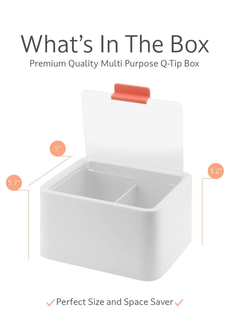 Loquat Pink 2 Section Cotton Pad  Q-Tip Storage Organizer with Lid, Multi-Use Dispenser Box for Bathroom Accessories. - Image 2