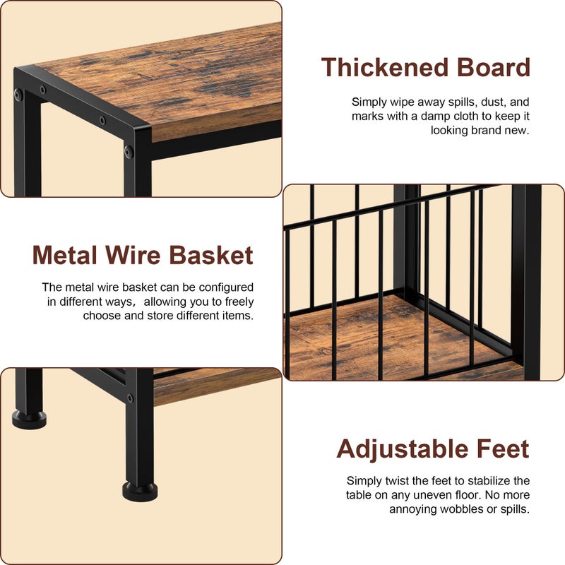 Lifenite Narrow Side Table, Skinny End Tables with Magazine Holder, Small Sofa Table for Small Spaces, Space-Saving Design, Slim Nightstand Bedside Table for Living Room, Bedroom, Office, Rustic Brown - Image 4
