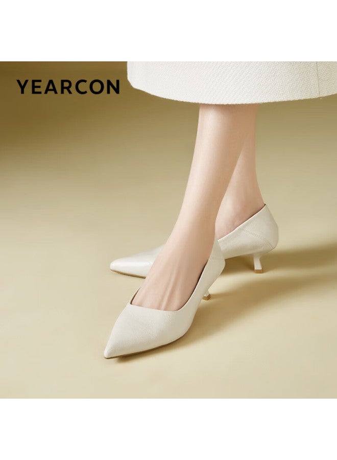 YEARCON Yierkang Women's High Heels Fashion Pointed Shallow Mouth Elegant Single Shoes 49939w Beige Size 40 - Image 2