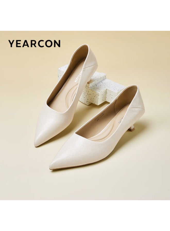 YEARCON Yierkang Women's High Heels Fashion Pointed Shallow Mouth Elegant Single Shoes 49939w Beige Size 40 - Image 1