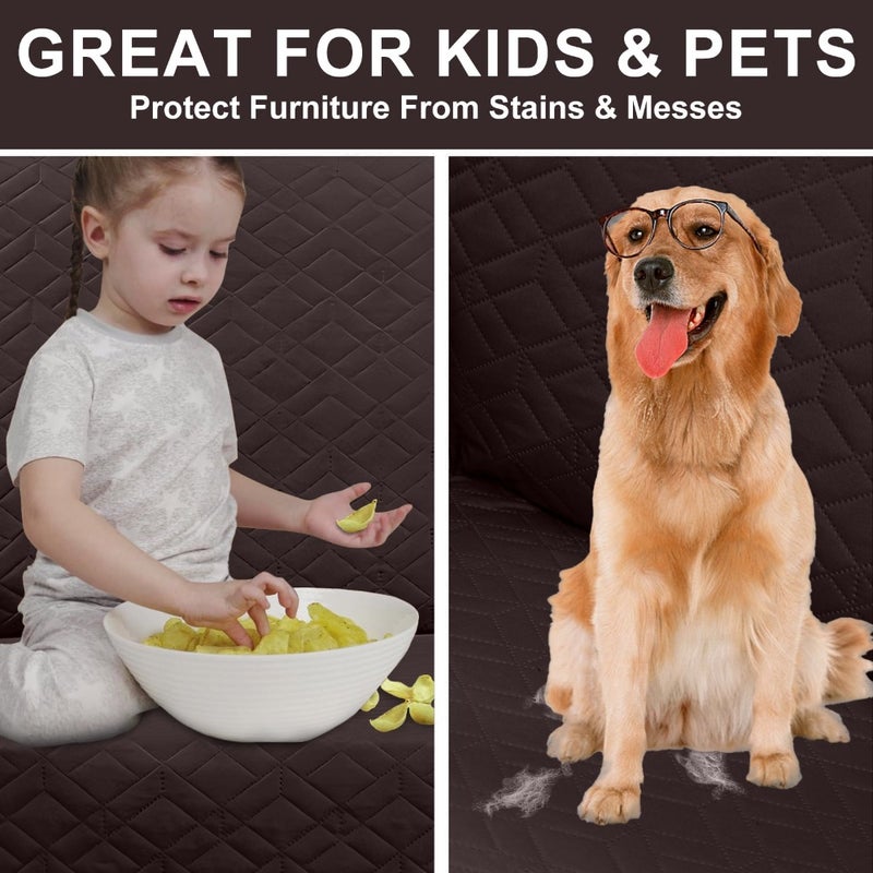 Reversible Sofa Cover Couch Cover for 3 Cushion Couch Sofa Water Resistant Couch Cover Furniture Protector with Elastic Straps for,Dogs, Pets 66" Sofa, Chocolate - Image 2