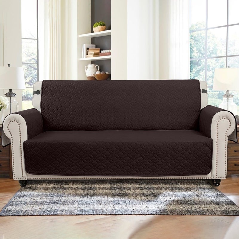 Reversible Sofa Cover Couch Cover for 3 Cushion Couch Sofa Water Resistant Couch Cover Furniture Protector with Elastic Straps for,Dogs, Pets 66" Sofa, Chocolate - Image 1