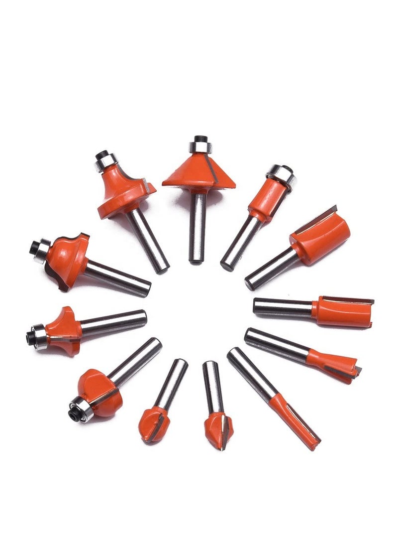 Shoppingekart Specially Designed for Woodworking Router bits for wood Carving router panel bit 12 Pieces Multi Shapes RouterTrimmer Bit Set 14 inch 12 Pcs Size 635 mmColorMulti MaterialCarbon steel  - Image 1