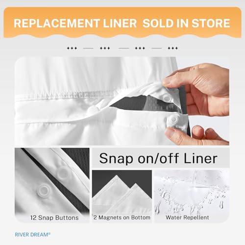 River Dream Heavyweight Grey No Hooks Required Dotted Waffle Weave Shower Curtain with Snap in Liner - 71W x 74H,Hotel Grade,Spa Like Bath Curtain,Gray - Image 4
