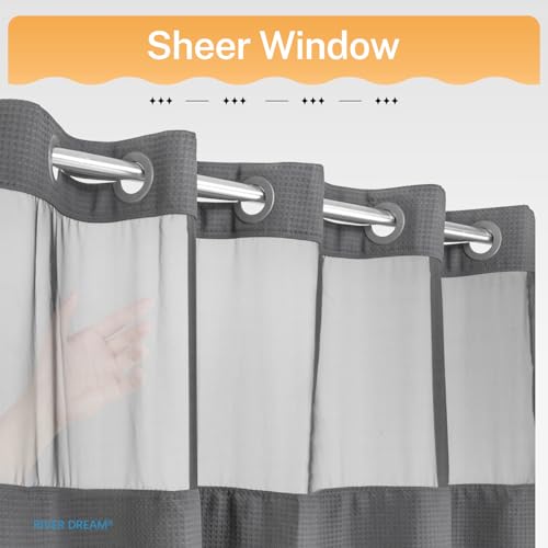 River Dream Heavyweight Grey No Hooks Required Dotted Waffle Weave Shower Curtain with Snap in Liner - 71W x 74H,Hotel Grade,Spa Like Bath Curtain,Gray - Image 3