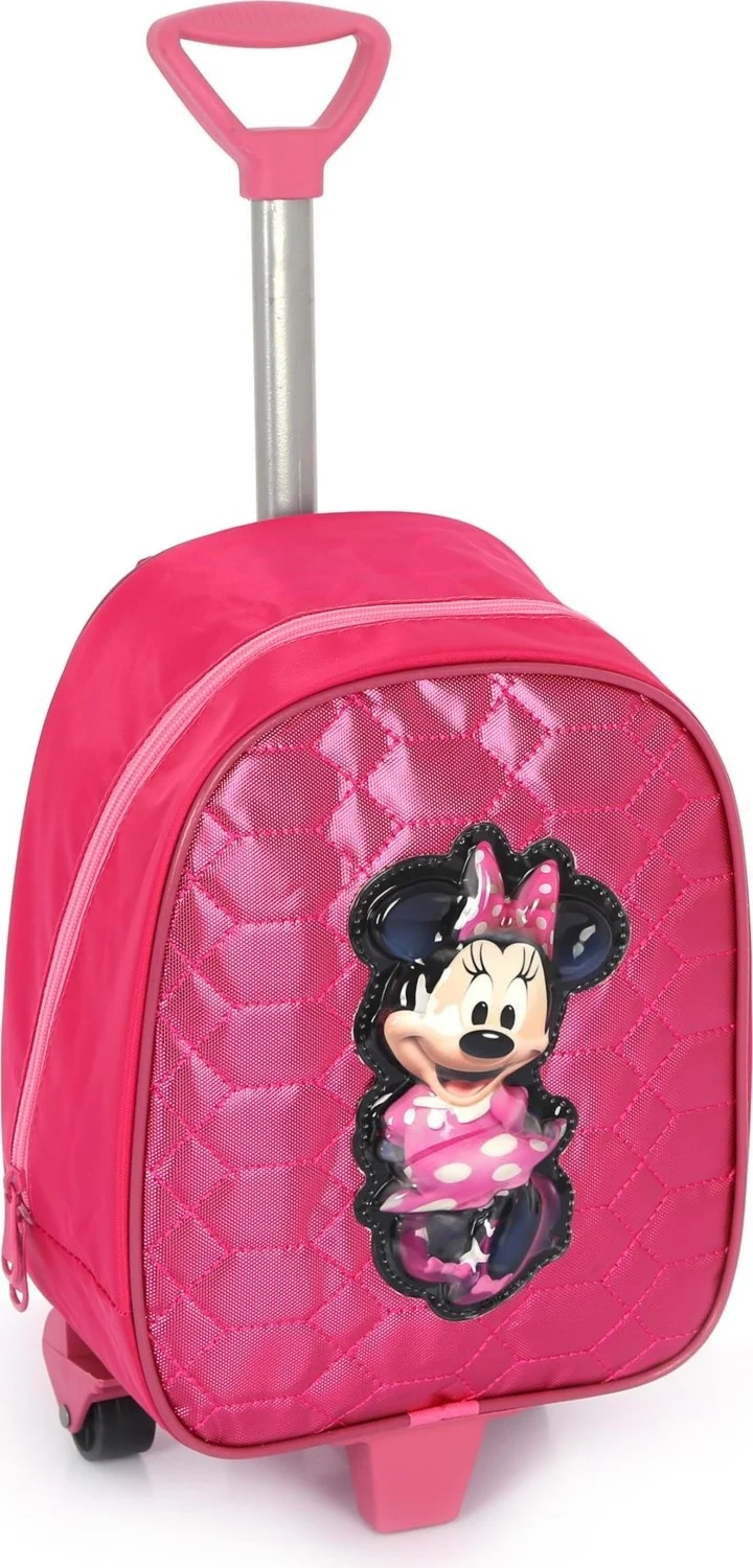 Masho Trend Pink Shiny Stitched Minnie Mouse Printed Kindergarten Bag with Squeegee + Water Bottle - Nursery Bag