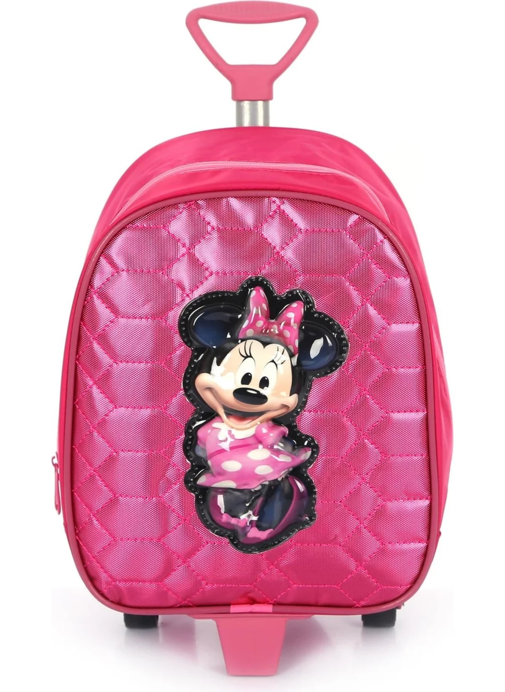 Masho Trend Pink Shiny Stitched Minnie Mouse Printed Kindergarten Bag with Squeegee + Water Bottle - Nursery Bag